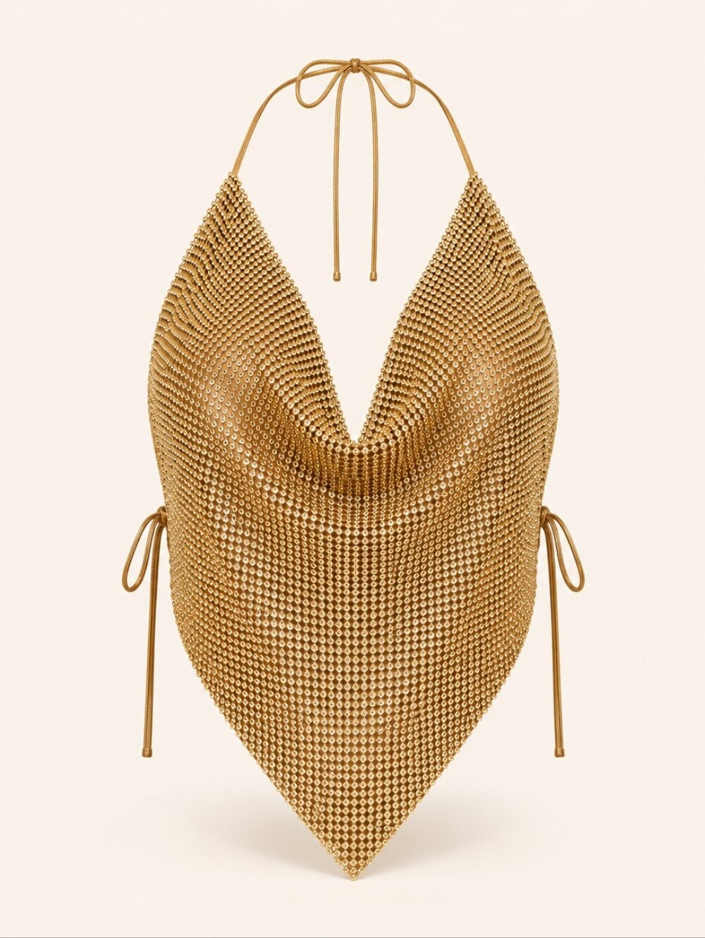 Better Be Gold Rhinestone Chainmail Halter Top  One Size